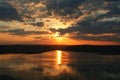 Scenic panorama view from the hill to the reservoir on the Dniester river, Ukraine. Royalty Free Stock Photo