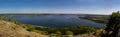 Scenic panorama view from the hill to the reservoir on the Dniester river, Ukraine. Royalty Free Stock Photo