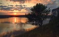 Scenic panorama view from the hill to the reservoir on the Dniester river, Ukraine. Royalty Free Stock Photo