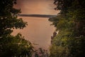 Scenic panorama view from the hill to the reservoir on the Dniester river, Ukraine. Royalty Free Stock Photo