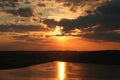 Scenic panorama view from the hill to the reservoir on the Dniester river, Ukraine. Royalty Free Stock Photo