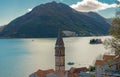 Scenic panorama view of the historic town of Perast at famous Bay of Kotor Royalty Free Stock Photo