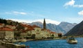 Scenic panorama view of the historic town of Perast at famous Bay of Kotor Royalty Free Stock Photo