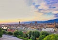 Scenic panorama view. Panoramic view of famous Ponte Vecchio with river Arno at sunset in Florence, Tuscany, Italy Royalty Free Stock Photo