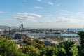 Scenic panoramic aerial Barcelona harbor vista, Catalonia