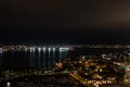 Scenic panoramic aerial San Diego Bay vista at night, California Royalty Free Stock Photo