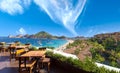 Scenic panoramic aerial view of Los Cabos landmark tourist destination Arch of Cabo San Lucas