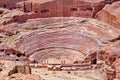 Panoramic View of the Ancient Roman Amphitheatre in Petra, Jordan Royalty Free Stock Photo