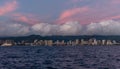 Scenic panoramic Honolulu and Waikiki coastline vista at sunset, Oahu Royalty Free Stock Photo