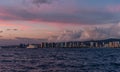 Scenic panoramic Honolulu and Waikiki coastline vista at sunset, Oahu Royalty Free Stock Photo