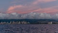 Scenic panoramic Honolulu and Waikiki coastline vista at sunset, Oahu Royalty Free Stock Photo