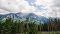 Scenic landscape. Tatra mountains and beauriful sky with white clouds, panorama