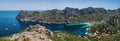 Scenic panoramic overview of harbor in Calanques National Park. Beautiful horizontal travel destination postcard, poster, banner