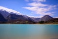 Scenic panoramic view of Castel San Vincenzo lake, central Italian Apennines, autumn in November