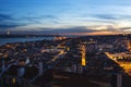 Scenic panoramic view of the downtown of the city of Lisbon at sunset, with the Tagus River on the background Royalty Free Stock Photo