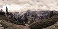 Scenic panoramic view of famous Yosemite Mountains Half Dome from the Glacier point view Royalty Free Stock Photo