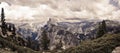 Scenic panoramic view of famous Yosemite Mountains Half Dome from the Glacier point view Royalty Free Stock Photo