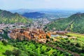 Scenic Panoramic View of The Great Amer Fort in Rajastan Region, India in Summer