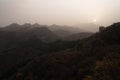 Scenic panoramic view of the Great Wall Jinshanling portion close to Beijing, on a sunny day of autumn, in China Royalty Free Stock Photo