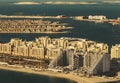 Scenic panoramic view of Palm Jumeirah in Dubai, UAE. Aerial view.