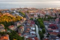 Scenic aerial view of Rijeka port city on Adriatic seacoast, beautiful cityscape in sunset light, Kvarner bay, Croatia