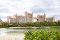 Scenic photo of paradise lagoon and the Royal Cove Reef Tower at Atlantis Resort and Hotel on Paradise Island, Bahamas Royalty Free Stock Photo