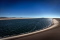 Scenic photo of the upper water reservoire Dlouhe Strane with dark blue sky and waves on the water