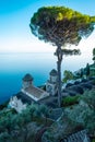 Scenic picture-postcard view of famous Amalfi Coast with Gulf of Salerno from Villa Rufolo gardens in Ravello, Italy Royalty Free Stock Photo