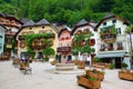 Scenic picture postcard view of famous Hallstatt mountain village in the Austrian Alps at beautiful light in summer, Salzkammergut