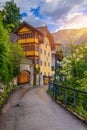 Scenic picture-postcard view of famous Hallstatt mountain village in the Austrian Alps, Salzkammergut region, Hallstatt, Austria. Royalty Free Stock Photo