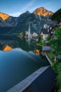 Scenic view of famous Hallstatt mountain village with Hallstaetter Lake in the Austrian Alps, region of Salzkammergut, Austria Royalty Free Stock Photo