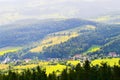 Scenic picturesque countryside landscape. Vast panorama view of Jugow village in the Owl Mountains Gory Sowie, Poland. Royalty Free Stock Photo