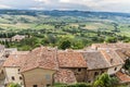 Scenic and picturesque view of Tuscany countryside rolling hills and farmland from above ancient city of Montepulciano Royalty Free Stock Photo