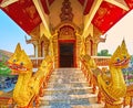 The porch of viharn-library with Naga statues, Wat Buppharam, Chiang Mai, Thailand