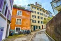 Scenic residential houses in Schepfe district of old town in Zurich, Switzerland Royalty Free Stock Photo