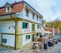 Scenic restaurant with outdoor dining patio, on March 31 in Bern, Switzerland