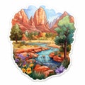 Scenic River Sticker In Sedona, Arizona - Playful Cartoons And Lively Nature Scenes