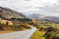 Scenic Road along Lake Hawea at autumn day, South Island, New Zealand Royalty Free Stock Photo