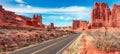 Scenic road in the red rock canyons. Arches National Park, Moab, Royalty Free Stock Photo