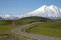 Scenic road to the Jily-Su tract with a view of Elbrus. Kabardino-Balkaria