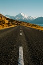 Scenic road to Mount Cook National park near Lake Pukaki, South Island, New Zealand Royalty Free Stock Photo