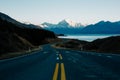 Scenic road to Mount Cook National park near Lake Pukaki, South Island, New Zealand Royalty Free Stock Photo