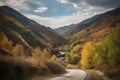 scenic road trip through the mountains, with views of the changing seasons Royalty Free Stock Photo