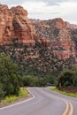 Scenic road, windy highway throught red cliffs of Zion national park, Utah Royalty Free Stock Photo