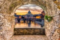 Rock balcony overlooking Saint Peter& x27;s Church at sunset, Rome, I Royalty Free Stock Photo