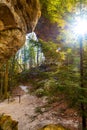 Scenic rocks erosion formation on Twin Arches trail in Big South Fork recreation area Royalty Free Stock Photo