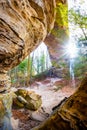 Scenic rocks erosion formation on Twin Arches trail in Big South Fork recreation area Royalty Free Stock Photo