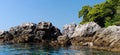 Scenic rocks and sea near Dubrovnik Croatia on bright summer day