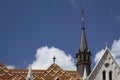 Scenic roof and spire of St. Matthias Cathedral in Budapest, Hungary Royalty Free Stock Photo