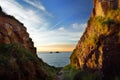 Rugged Cornish coastline at Porth Nanven on sunny evening, Cornwall, England Royalty Free Stock Photo